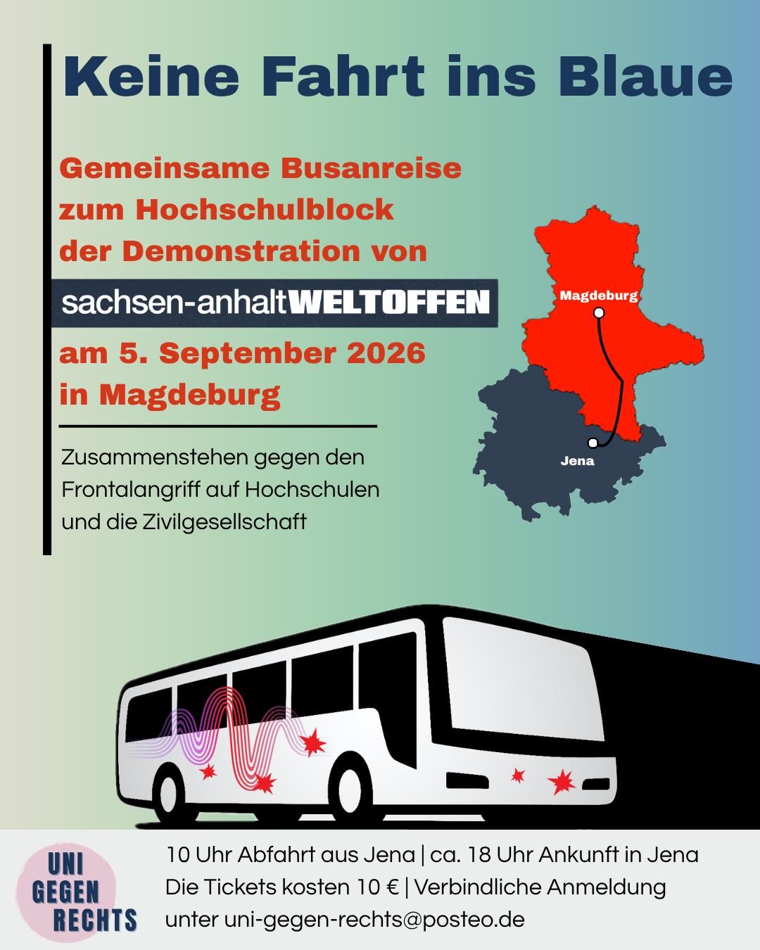 Sharepic zur Busanreise nach Magdeburg mit Informationen aus dem Artikel